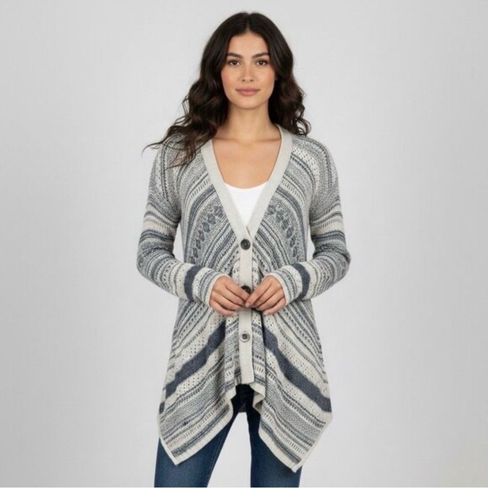 Free People Boho Button Front Asymmetrical Knit Tunic Cardigan